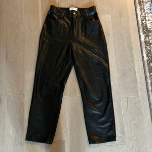 Ankle straight ultra high rise black leather pants
